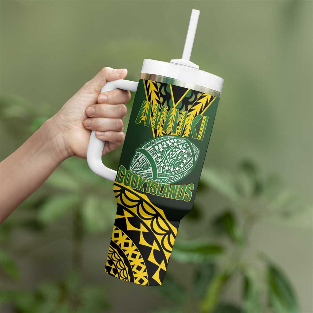 Custom Avaiki Cook Islands Rugby Tumbler With Handle Kuki Airani Tatau Black LT14 - Polynesian Pride