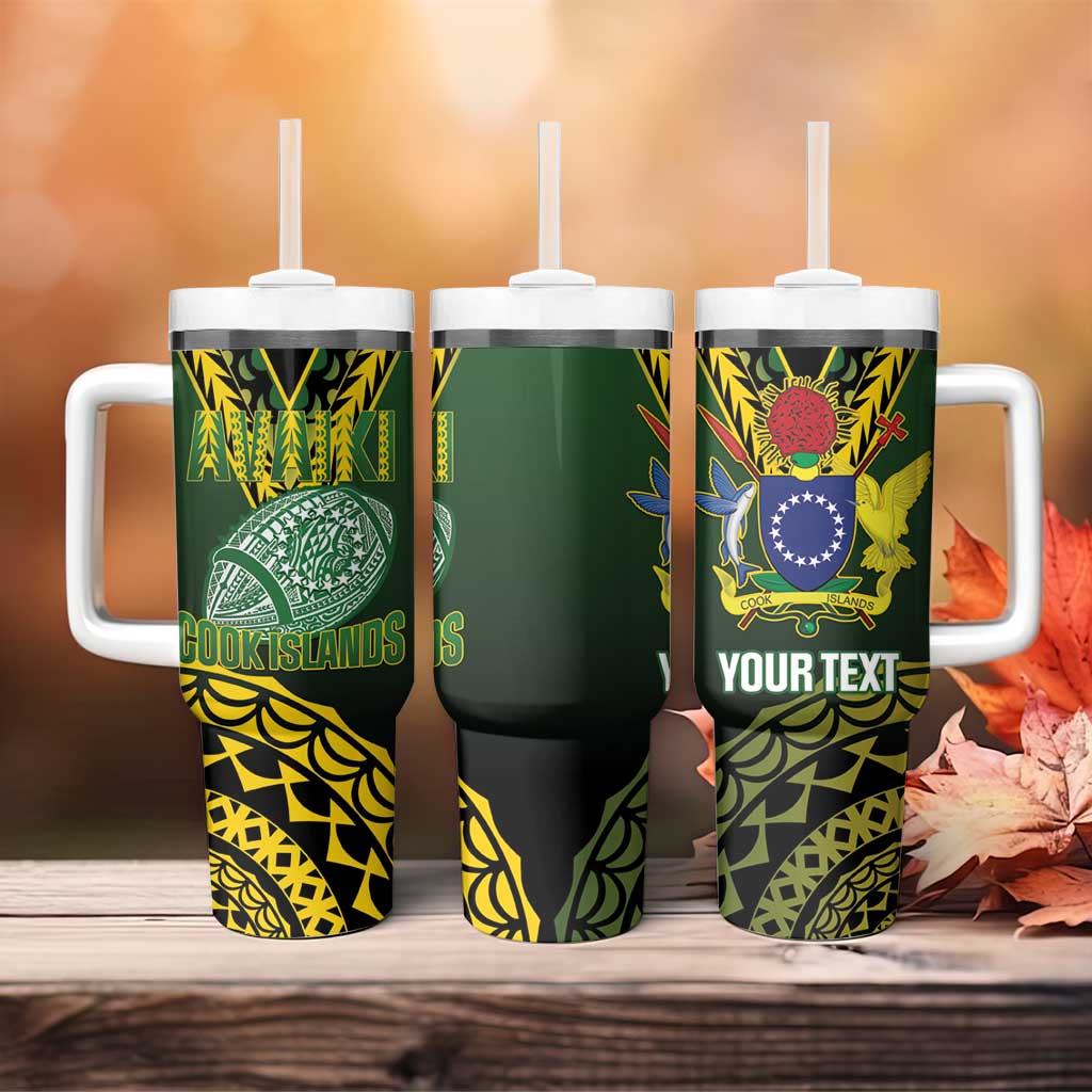 Custom Avaiki Cook Islands Rugby Tumbler With Handle Kuki Airani Tatau Black LT14 - Polynesian Pride