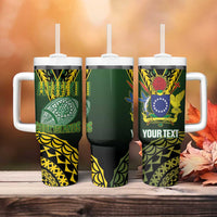 Custom Avaiki Cook Islands Rugby Tumbler With Handle Kuki Airani Tatau Black LT14 - Polynesian Pride