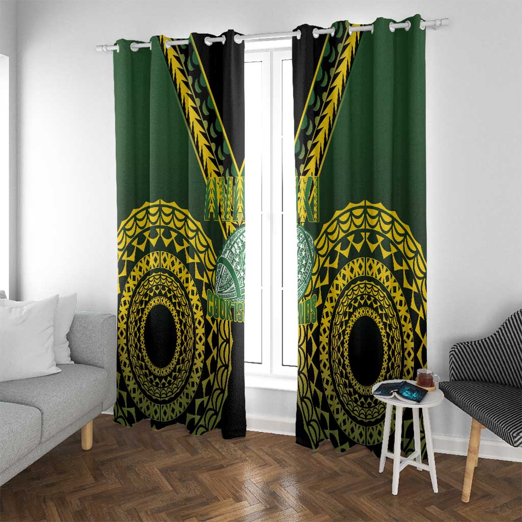 Avaiki Cook Islands Rugby Window Curtain Kuki Airani Tatau Black LT14 With Grommets Black - Polynesian Pride