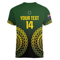 Custom Avaiki Cook Islands Rugby Women V-Neck T-Shirt Kuki Airani Tatau Black LT14 - Polynesian Pride