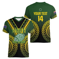 Custom Avaiki Cook Islands Rugby Women V-Neck T-Shirt Kuki Airani Tatau Black LT14 - Polynesian Pride