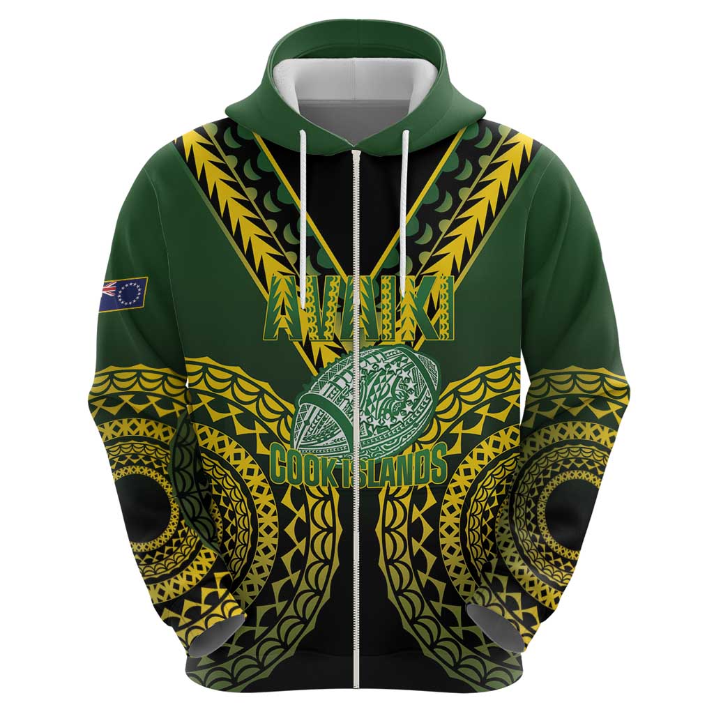 Custom Avaiki Cook Islands Rugby Zip Hoodie Kuki Airani Tatau Black LT14 - Polynesian Pride