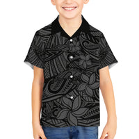 Polynesia Kid Hawaiian Shirt Polynesian Pattern Mix Plumeria Black LT14 Kid Black - Polynesian Pride