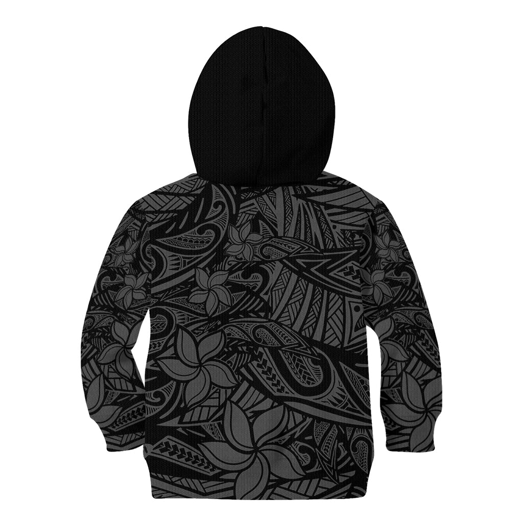 Polynesia Kid Hoodie Polynesian Pattern Mix Plumeria Black LT14 - Polynesian Pride