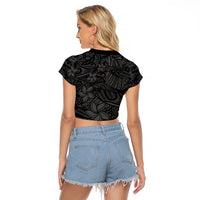Polynesia Raglan Cropped T Shirt Polynesian Pattern Mix Plumeria Black LT14 - Polynesian Pride