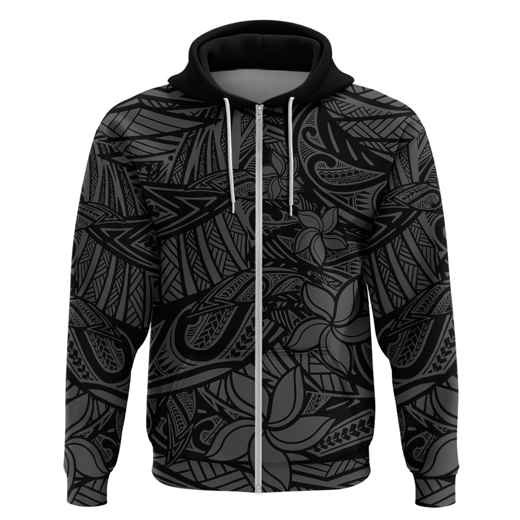 Polynesia Zip Hoodie Polynesian Pattern Mix Plumeria Black LT14 Zip Hoodie Black - Polynesian Pride