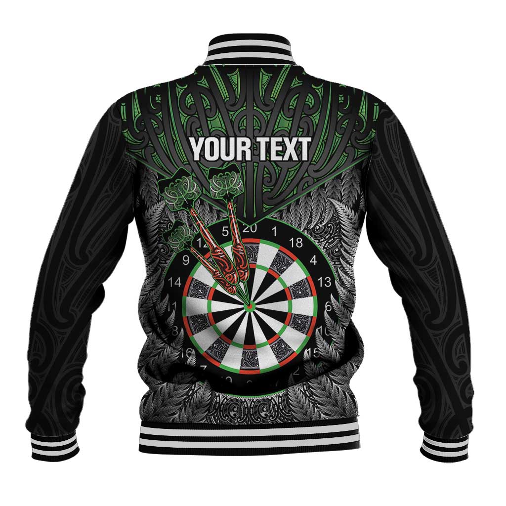 Personalised New Zealand Darts Baseball Jacket Dartboard Maori Fern Puhoro Art