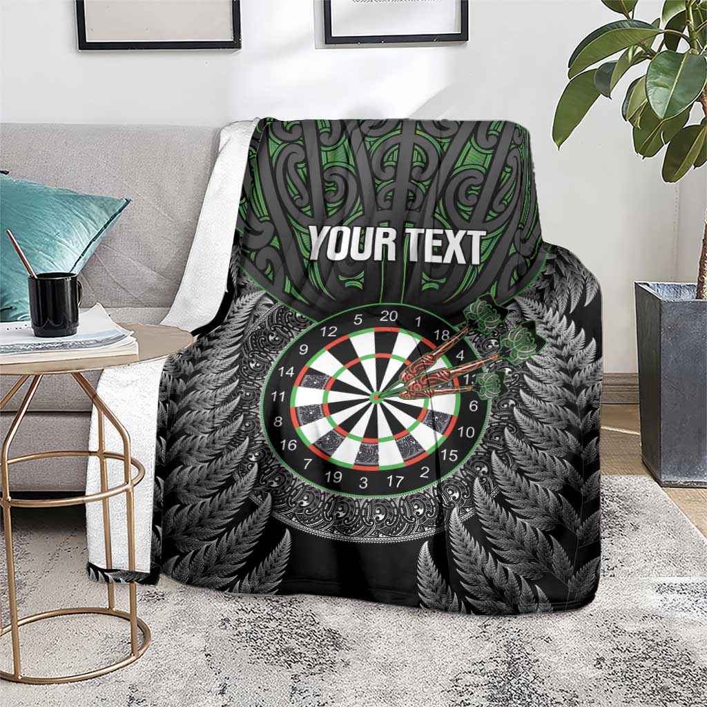 Personalised New Zealand Darts Blanket Dartboard Maori Fern Puhoro Art