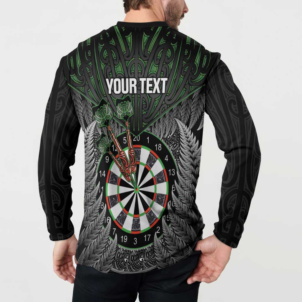 Personalised New Zealand Darts Button Sweatshirt Dartboard Maori Fern Puhoro Art