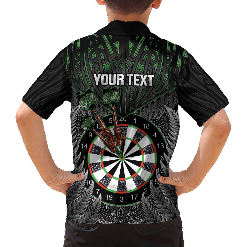 Personalised New Zealand Darts Family Matching Long Sleeve Bodycon Dress and Hawaiian Shirt Dartboard Maori Fern Puhoro Art