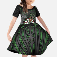 Personalised New Zealand Darts Family Matching Long Sleeve Bodycon Dress and Hawaiian Shirt Dartboard Maori Fern Puhoro Art