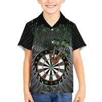 Personalised New Zealand Darts Family Matching Off The Shoulder Long Sleeve Dress and Hawaiian Shirt Dartboard Maori Fern Puhoro Art