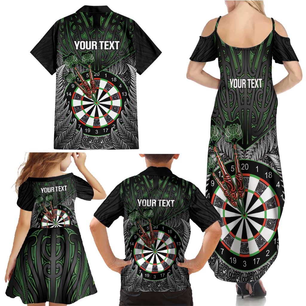 Personalised New Zealand Darts Family Matching Summer Maxi Dress and Hawaiian Shirt Dartboard Maori Fern Puhoro Art