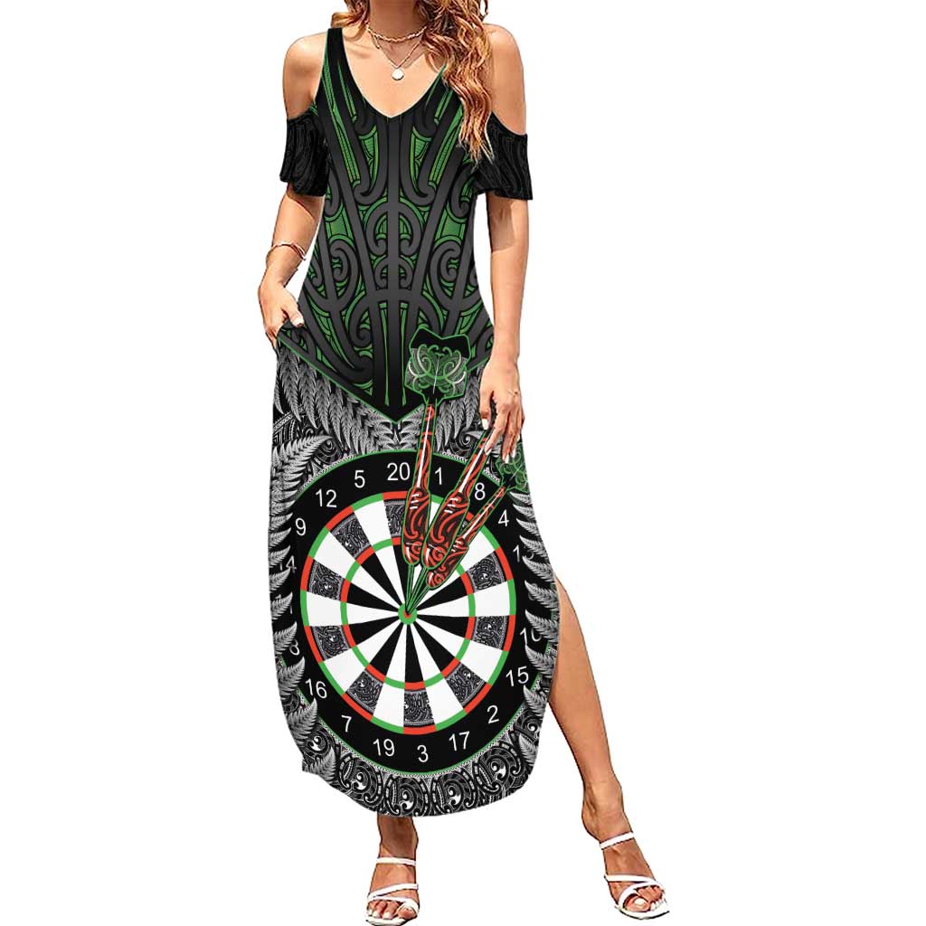 Personalised New Zealand Darts Family Matching Summer Maxi Dress and Hawaiian Shirt Dartboard Maori Fern Puhoro Art