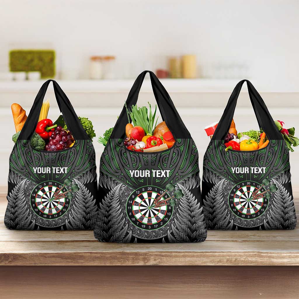 Personalised New Zealand Darts Grocery Bag Dartboard Maori Fern Puhoro Art