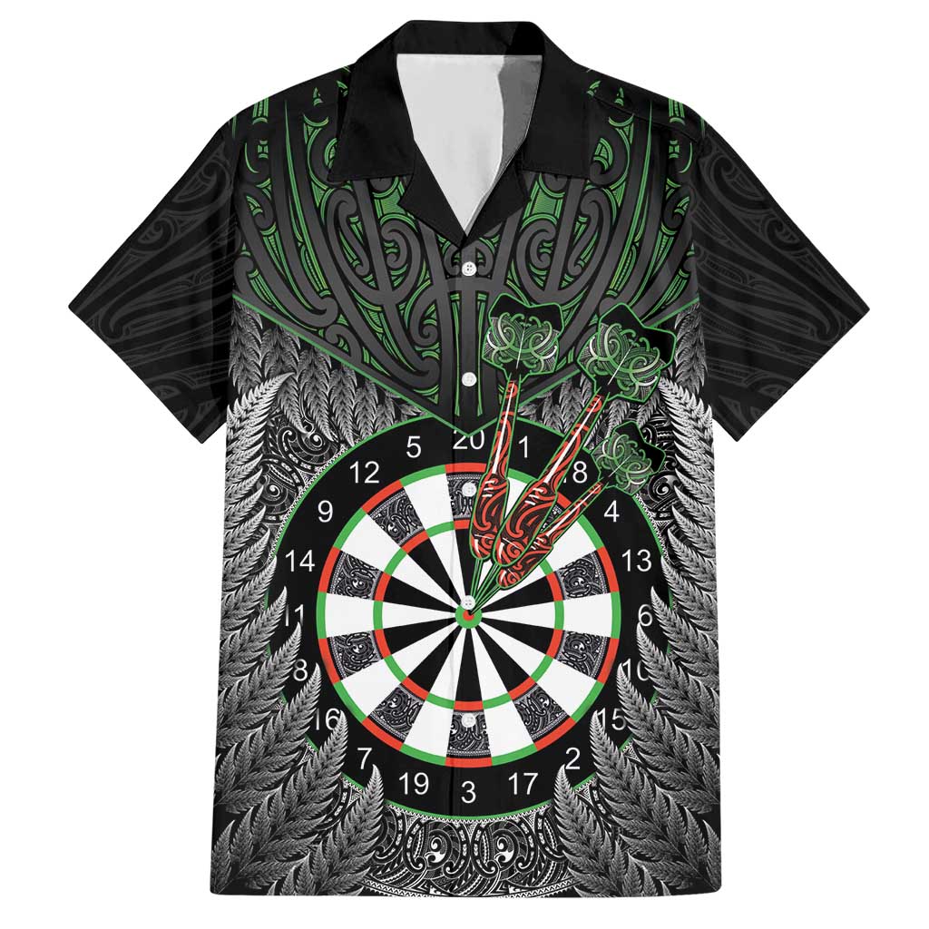 Personalised New Zealand Darts Hawaiian Shirt Dartboard Maori Fern Puhoro Art