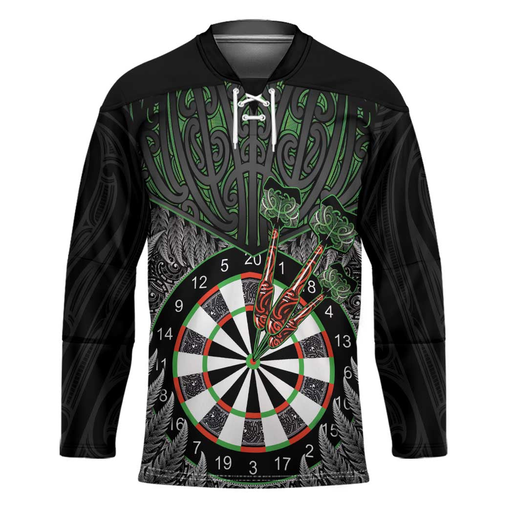 Personalised New Zealand Darts Hockey Jersey Dartboard Maori Fern Puhoro Art - Polynesian Pride