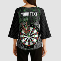 Personalised New Zealand Darts Kimono Sleeve Blouse Dartboard Maori Fern Puhoro Art - Polynesian Pride