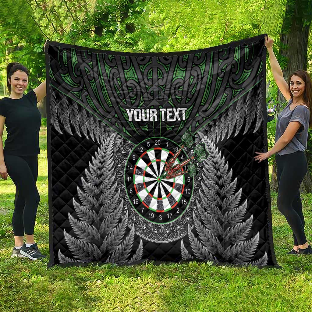Personalised New Zealand Darts Quilt Dartboard Maori Fern Puhoro Art