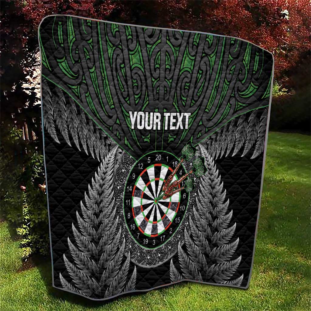 Personalised New Zealand Darts Quilt Dartboard Maori Fern Puhoro Art