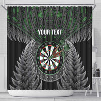 Personalised New Zealand Darts Shower Curtain Dartboard Maori Fern Puhoro Art