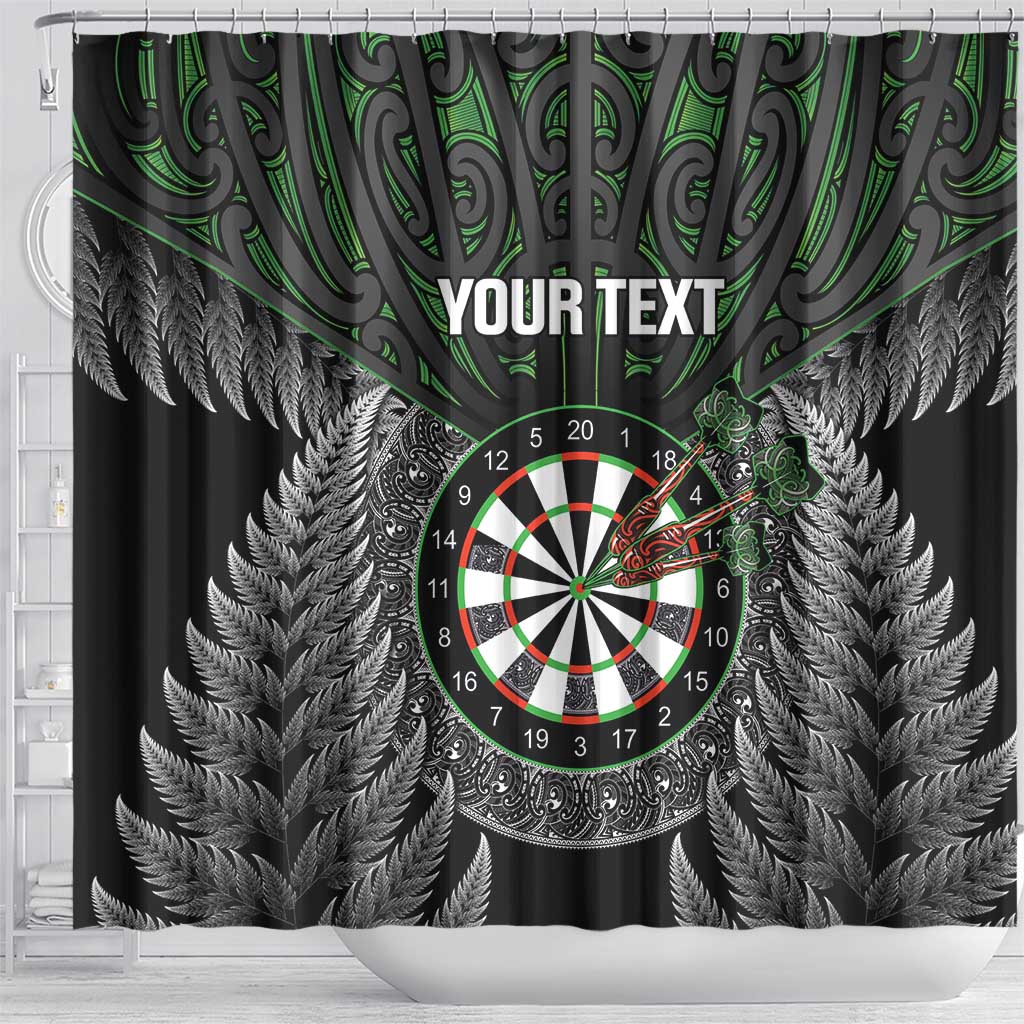 Personalised New Zealand Darts Shower Curtain Dartboard Maori Fern Puhoro Art