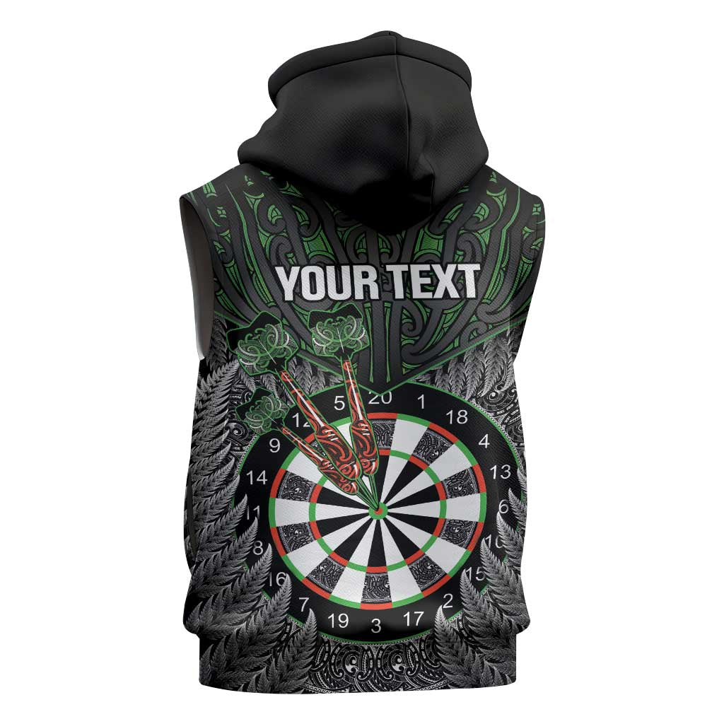 Personalised New Zealand Darts Sleeveless Hoodie Dartboard Maori Fern Puhoro Art - Polynesian Pride
