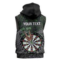 Personalised New Zealand Darts Sleeveless Hoodie Dartboard Maori Fern Puhoro Art - Polynesian Pride
