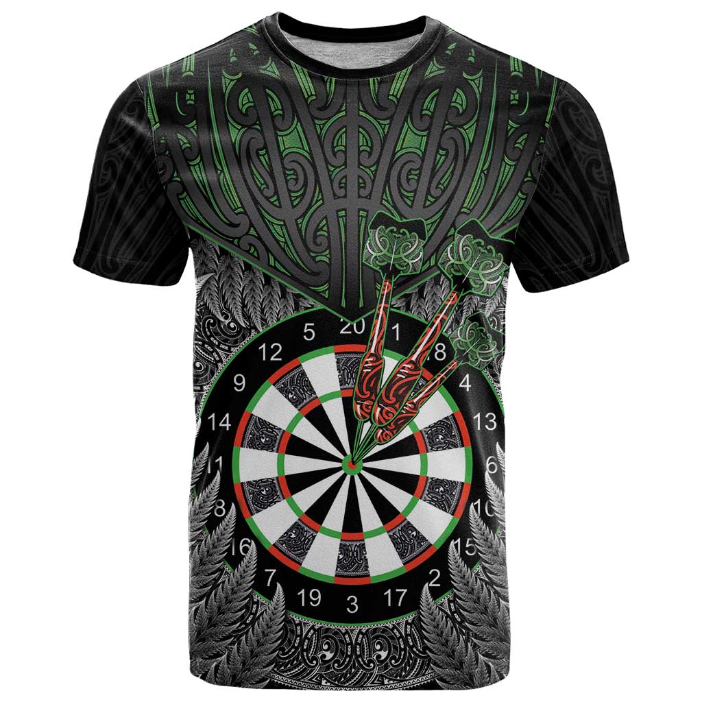 Personalised New Zealand Darts T Shirt Dartboard Maori Fern Puhoro Art