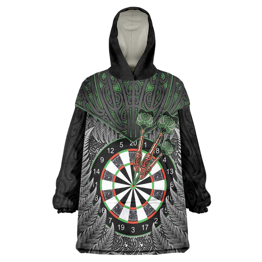 Personalised New Zealand Darts Wearable Blanket Hoodie Dartboard Maori Fern Puhoro Art