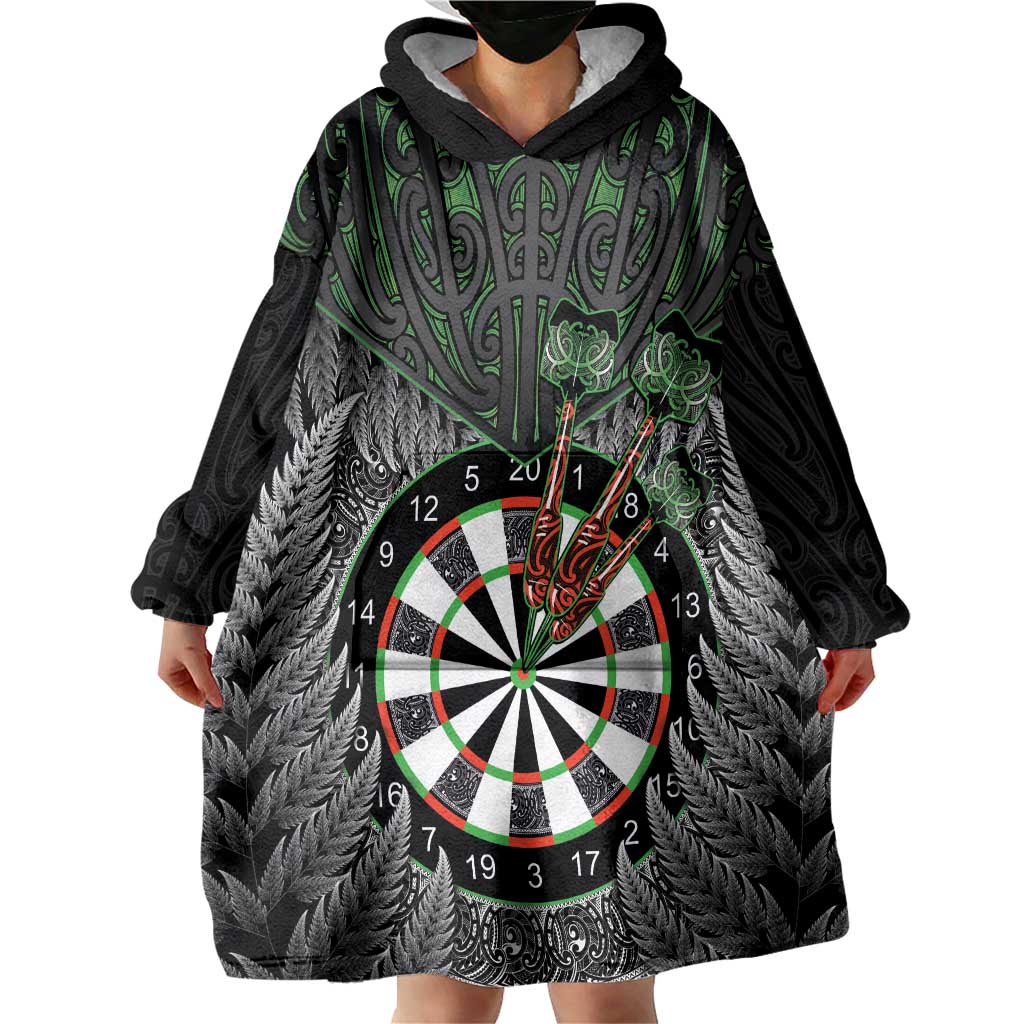 Personalised New Zealand Darts Wearable Blanket Hoodie Dartboard Maori Fern Puhoro Art