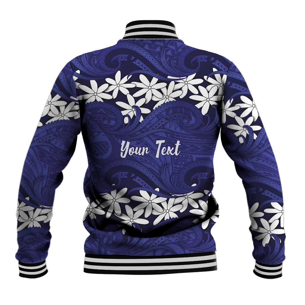 Personalised Cook Islands Pukapuka Baseball Jacket Tiare Maori Polynesian Waves Tattoo