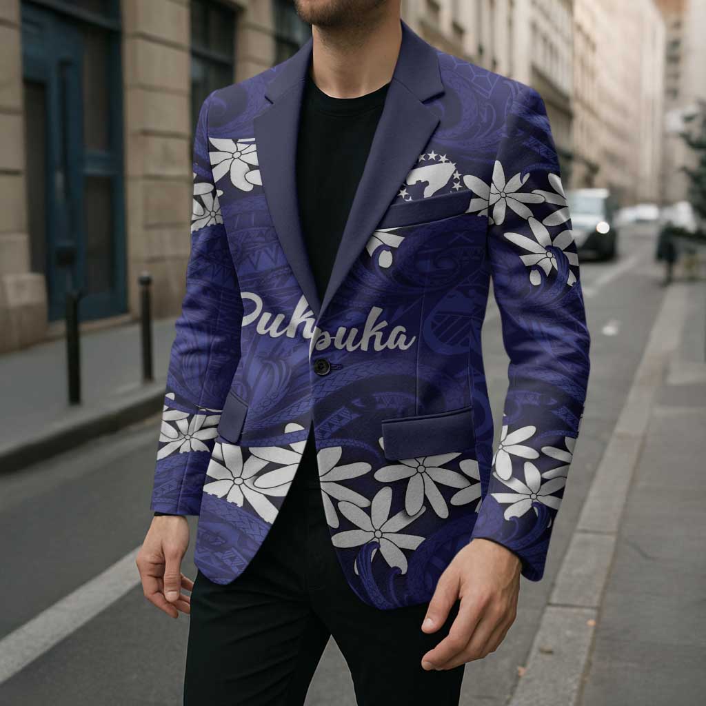Personalised Cook Islands Pukapuka Blazer Tiare Maori Polynesian Waves Tattoo