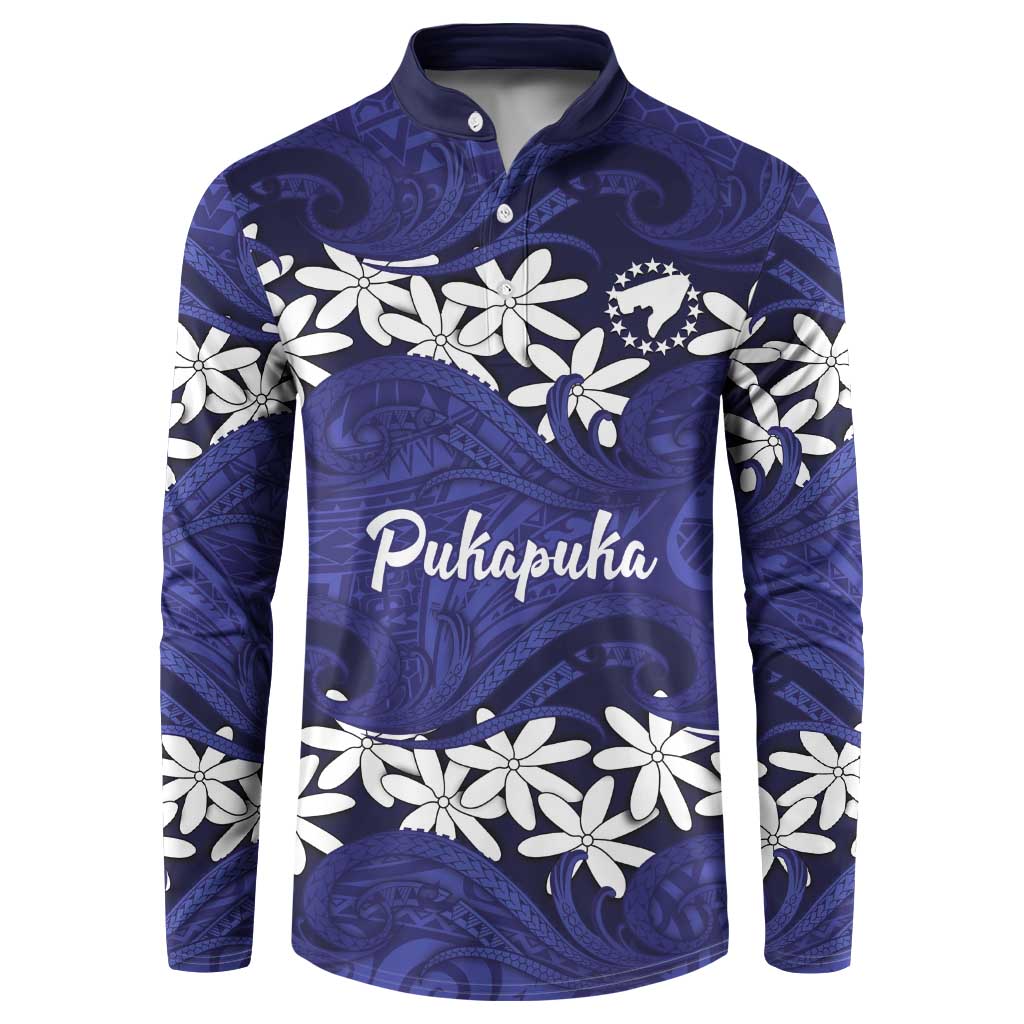 Personalised Cook Islands Pukapuka Button Sweatshirt Tiare Maori Polynesian Waves Tattoo