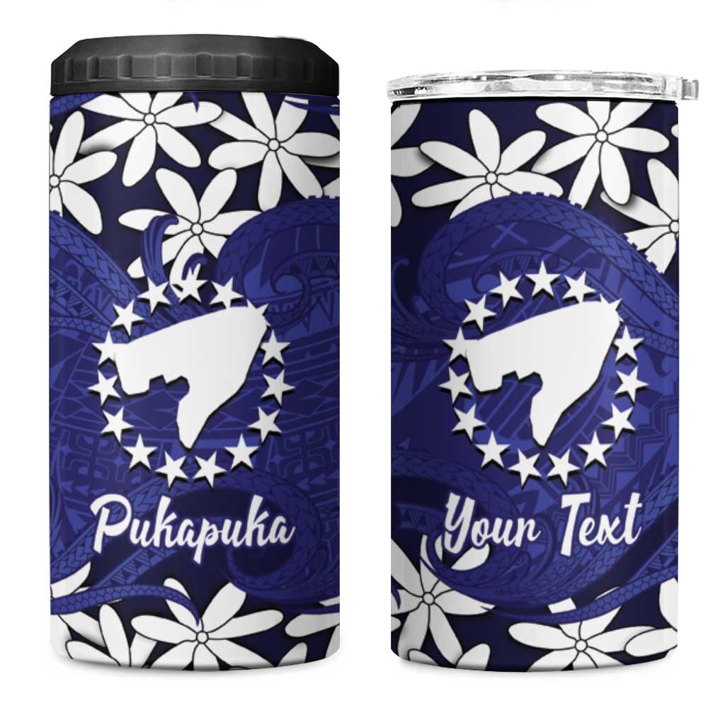 Personalised Cook Islands Pukapuka 4 in 1 Can Cooler Tumbler Tiare Maori Polynesian Waves Tattoo