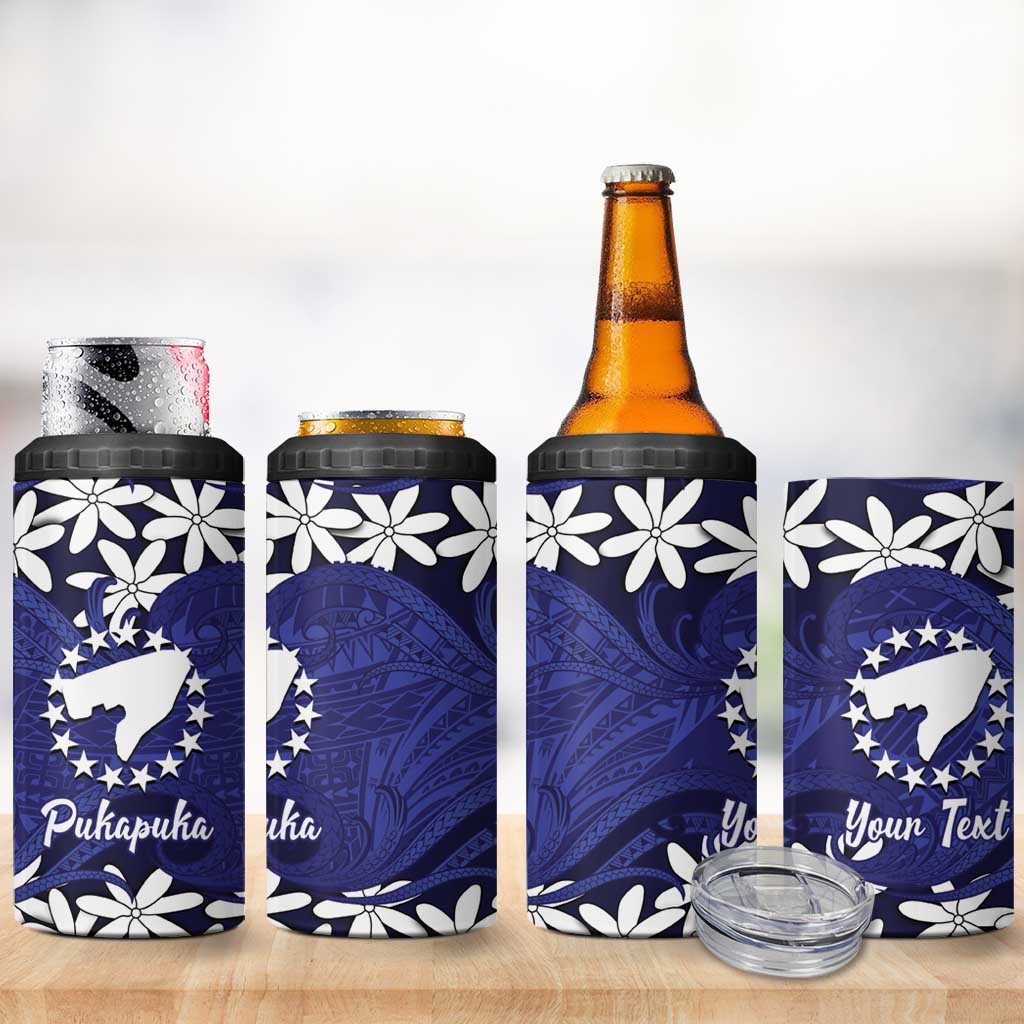 Personalised Cook Islands Pukapuka 4 in 1 Can Cooler Tumbler Tiare Maori Polynesian Waves Tattoo