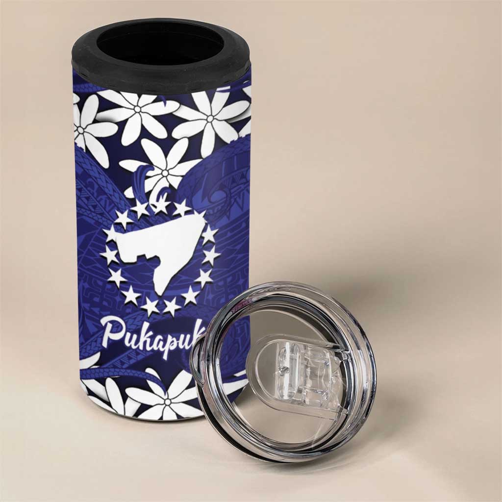 Personalised Cook Islands Pukapuka 4 in 1 Can Cooler Tumbler Tiare Maori Polynesian Waves Tattoo