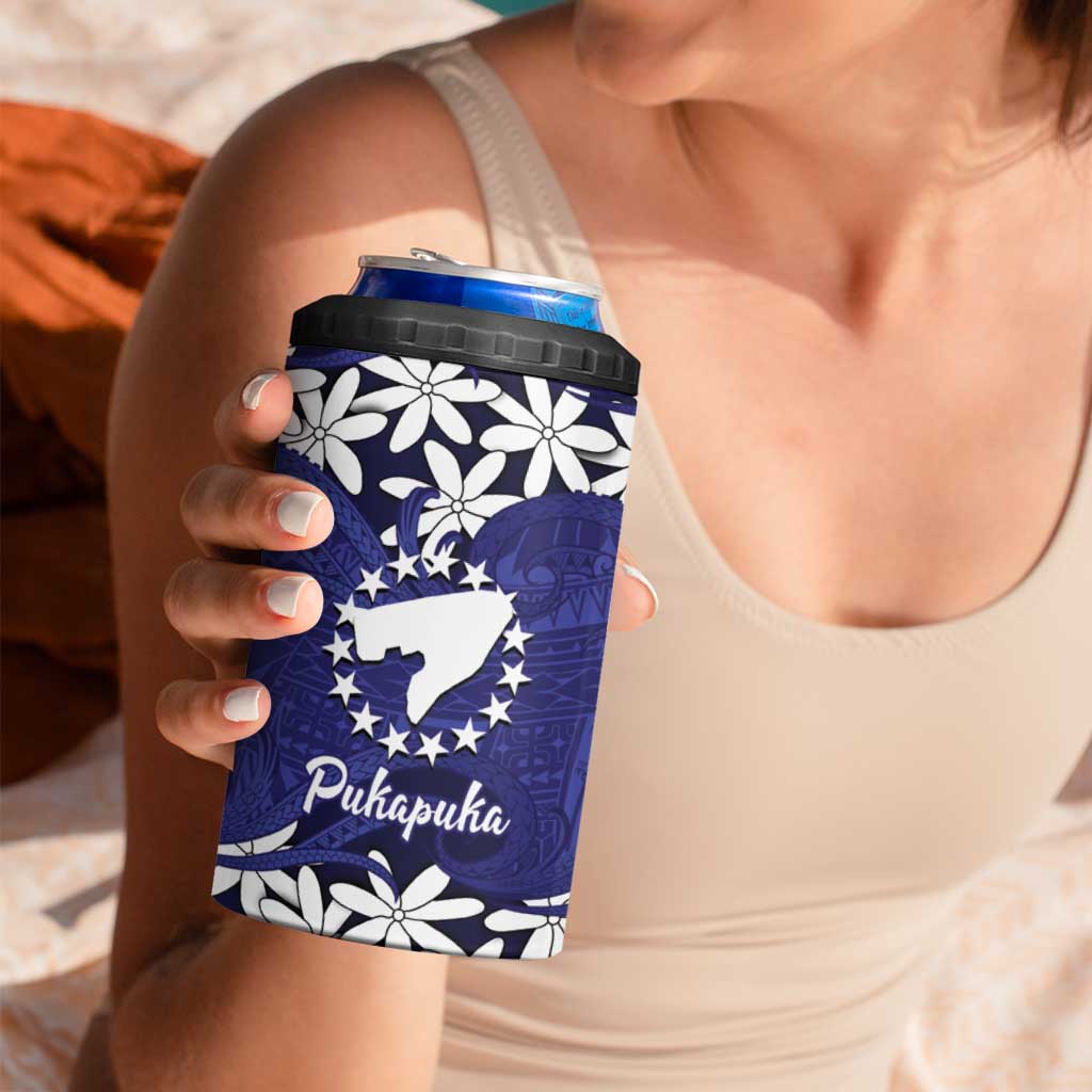 Personalised Cook Islands Pukapuka 4 in 1 Can Cooler Tumbler Tiare Maori Polynesian Waves Tattoo