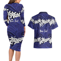 Personalised Cook Islands Pukapuka Couples Matching Long Sleeve Bodycon Dress and Hawaiian Shirt Tiare Maori Polynesian Waves Tattoo