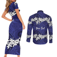 Personalised Cook Islands Pukapuka Couples Matching Short Sleeve Bodycon Dress and Long Sleeve Button Shirt Tiare Maori Polynesian Waves Tattoo