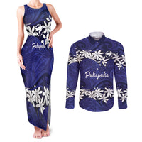 Personalised Cook Islands Pukapuka Couples Matching Tank Maxi Dress and Long Sleeve Button Shirt Tiare Maori Polynesian Waves Tattoo