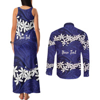 Personalised Cook Islands Pukapuka Couples Matching Tank Maxi Dress and Long Sleeve Button Shirt Tiare Maori Polynesian Waves Tattoo