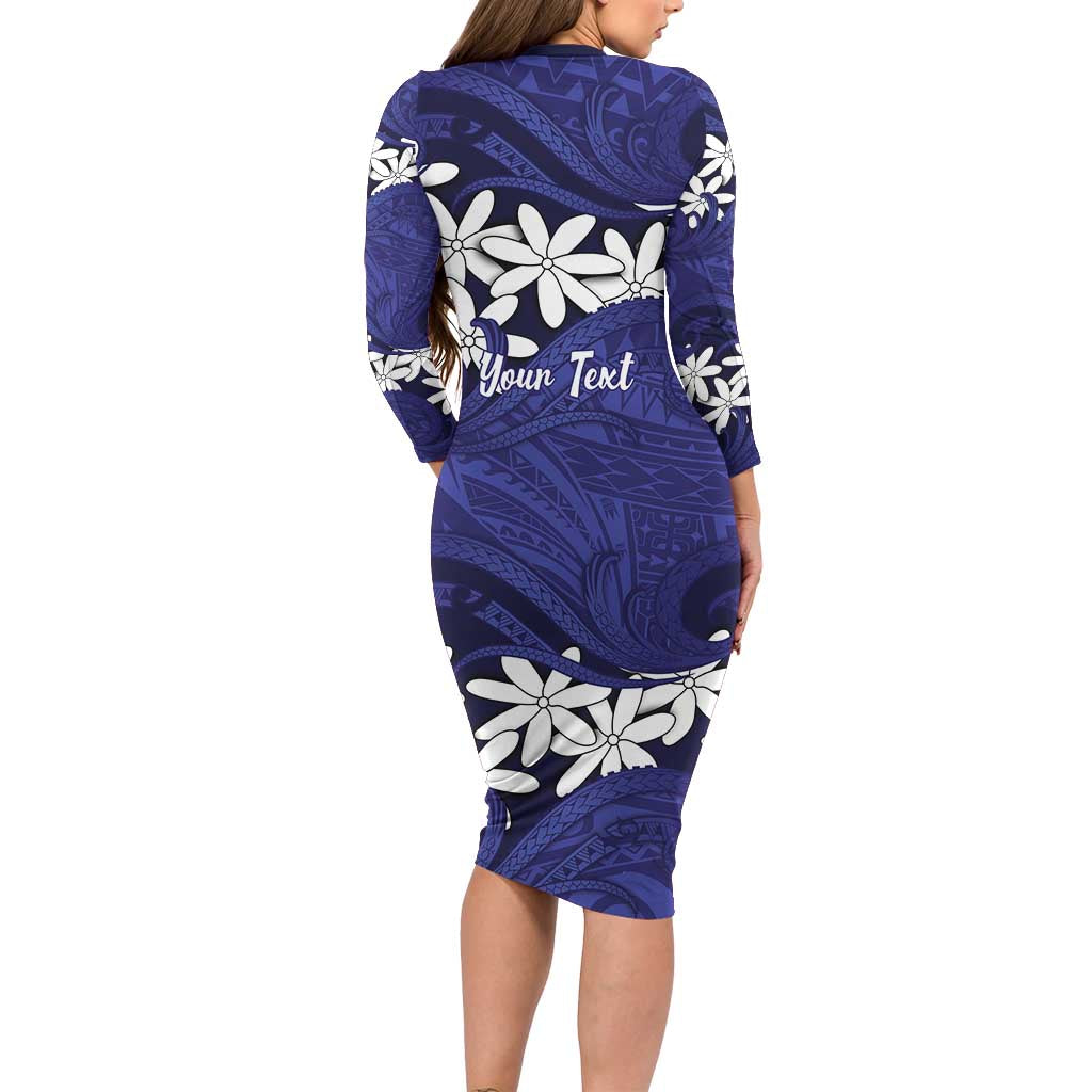 Personalised Cook Islands Pukapuka Family Matching Long Sleeve Bodycon Dress and Hawaiian Shirt Tiare Maori Polynesian Waves Tattoo