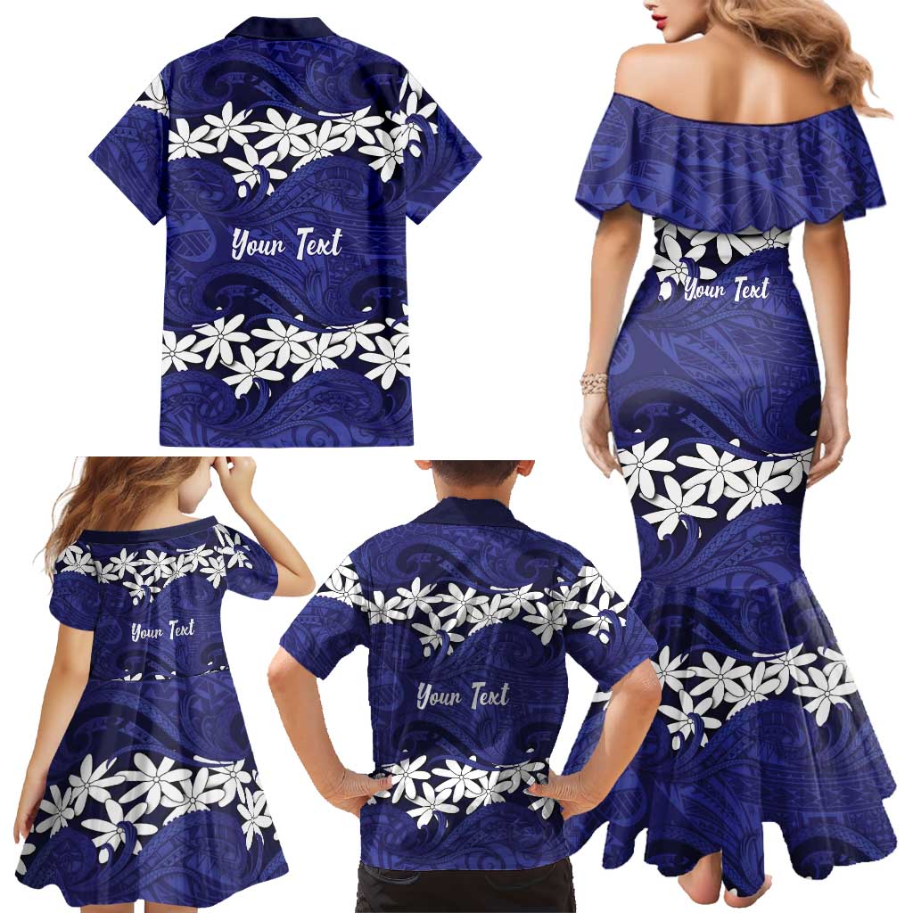Personalised Cook Islands Pukapuka Family Matching Mermaid Dress and Hawaiian Shirt Tiare Maori Polynesian Waves Tattoo