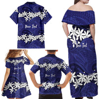 Personalised Cook Islands Pukapuka Family Matching Off Shoulder Maxi Dress and Hawaiian Shirt Tiare Maori Polynesian Waves Tattoo