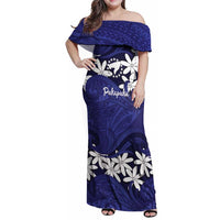 Personalised Cook Islands Pukapuka Family Matching Off Shoulder Maxi Dress and Hawaiian Shirt Tiare Maori Polynesian Waves Tattoo