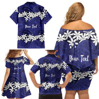 Personalised Cook Islands Pukapuka Family Matching Off Shoulder Short Dress and Hawaiian Shirt Tiare Maori Polynesian Waves Tattoo