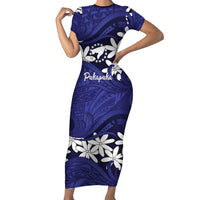 Personalised Cook Islands Pukapuka Family Matching Short Sleeve Bodycon Dress and Hawaiian Shirt Tiare Maori Polynesian Waves Tattoo