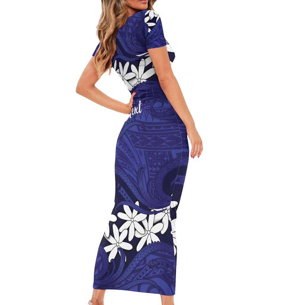 Personalised Cook Islands Pukapuka Family Matching Short Sleeve Bodycon Dress and Hawaiian Shirt Tiare Maori Polynesian Waves Tattoo